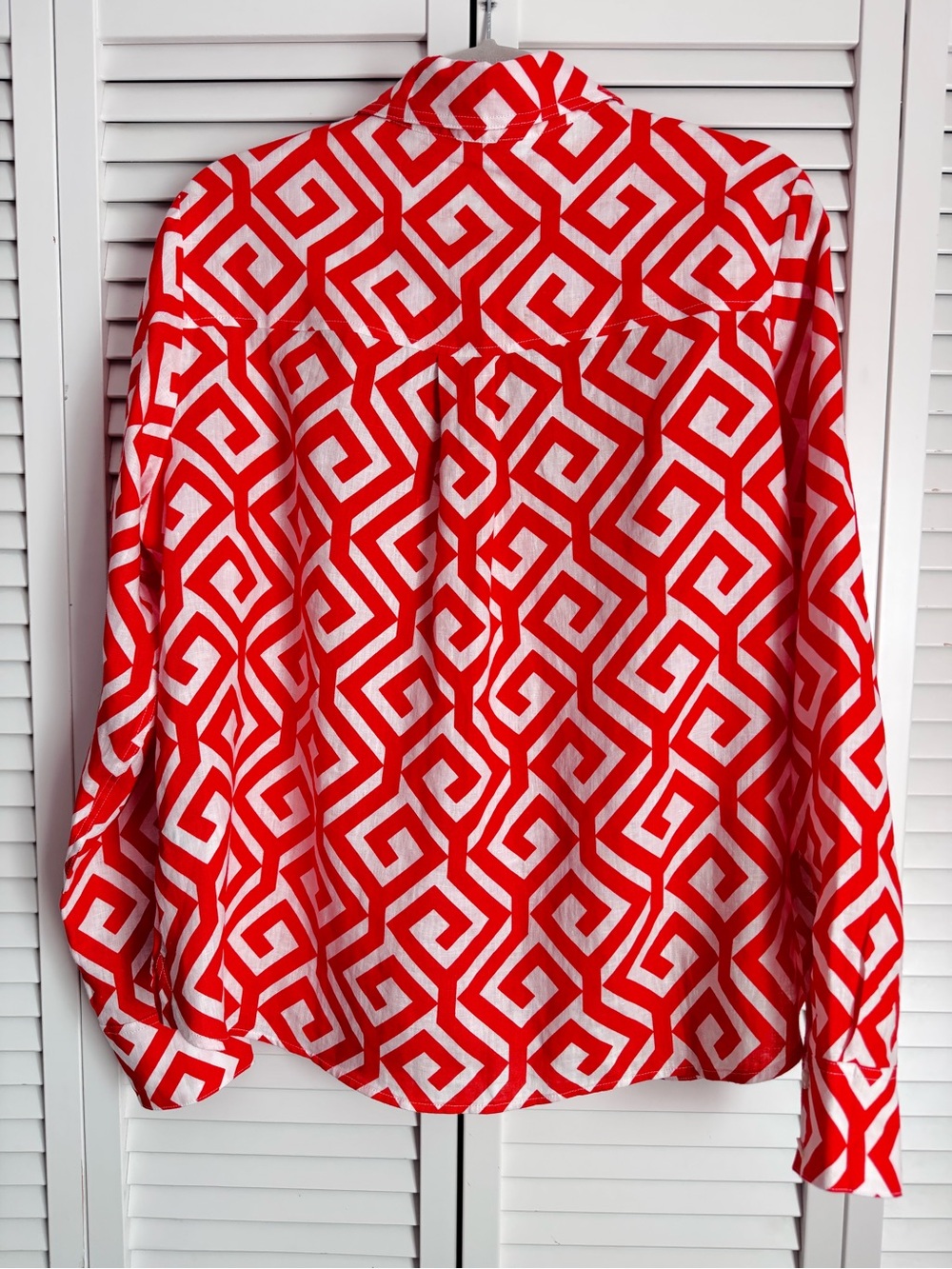 Boden Linen Red Hampstead Button Down Long Sleeve Shirt Geometric Maze 12 NWT - Picture 7 of 8